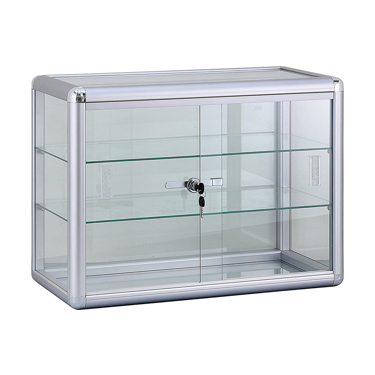 2 SHELVES ALUMINUM DISPLAY CASE WITH LOCK – LA DISPLAY AND FIXTURE