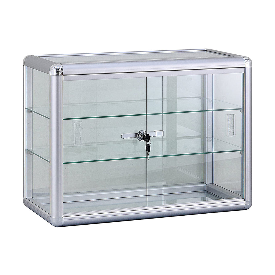 2 SHELVES ALUMINUM DISPLAY CASE WITH LOCK